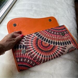 Peacock Strut Multicolored Clutch Purse Orange trim